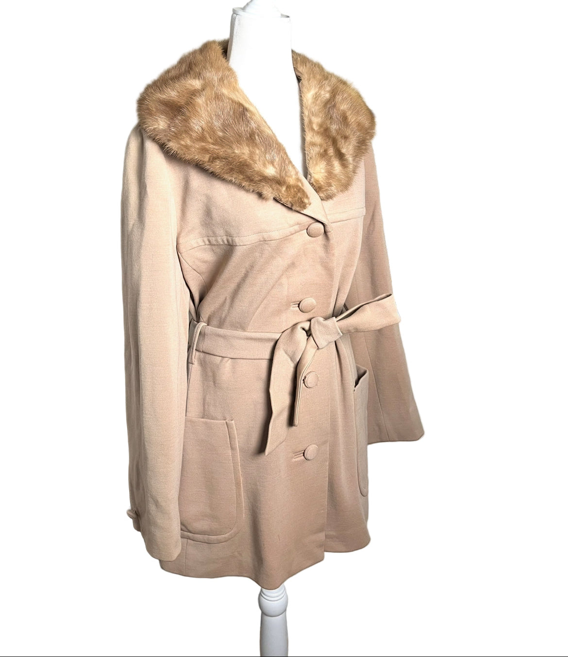butterscotch overcoat| 70s cream belted coat | size M-L