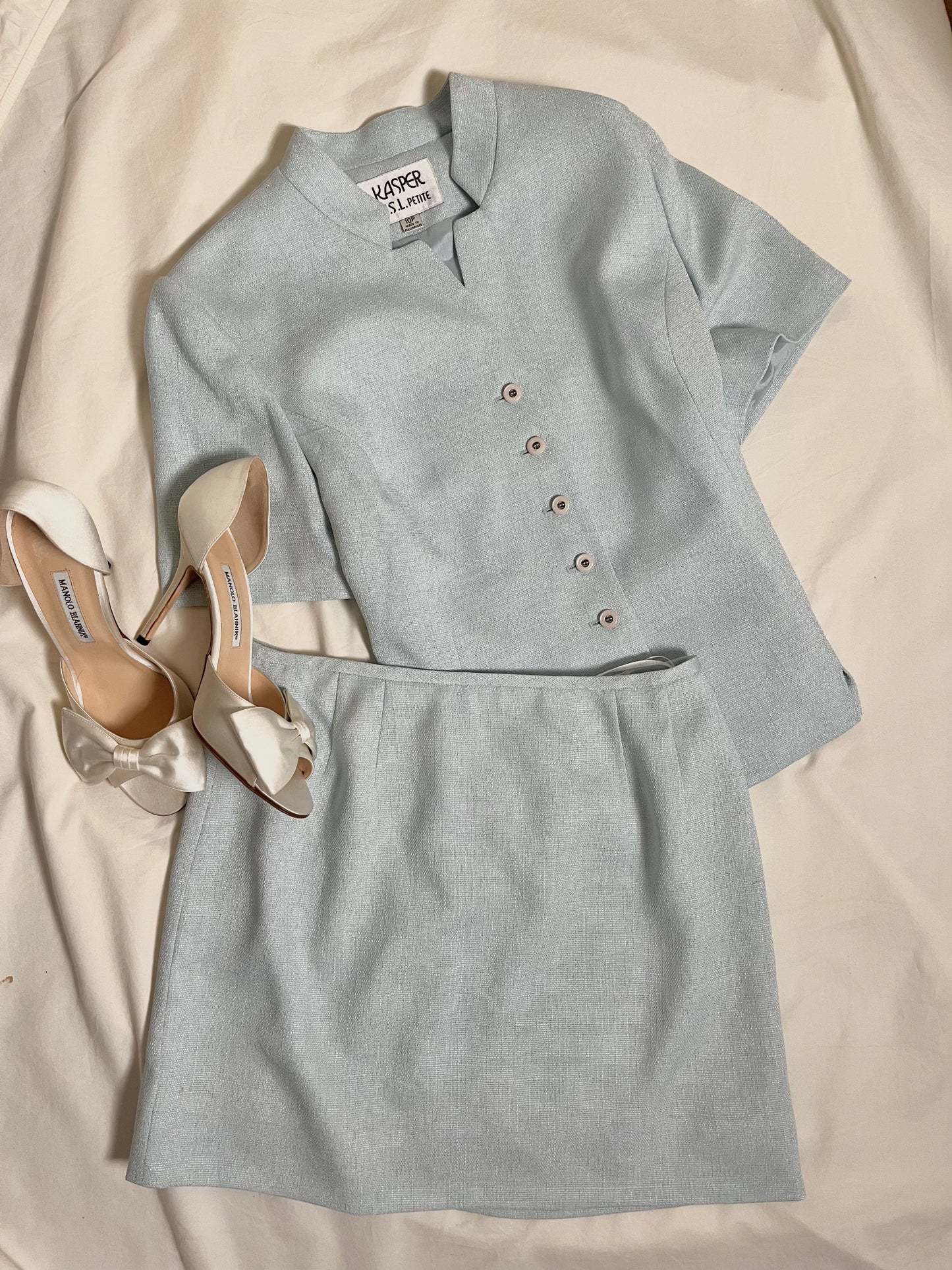 90s | powdered blue skirt set | M-L