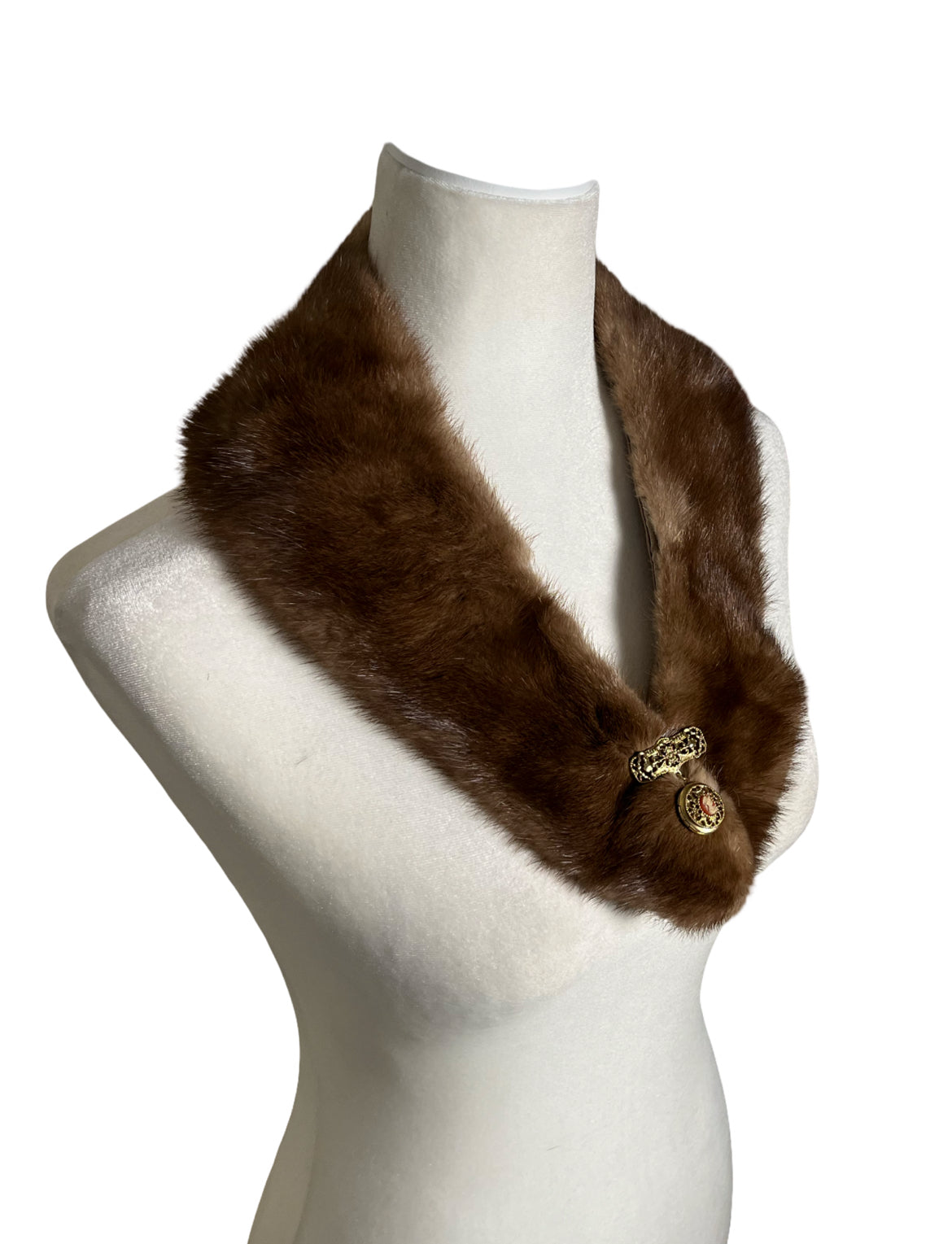 portrait of a lady| mink scarf with antique cameo locket closure| one size