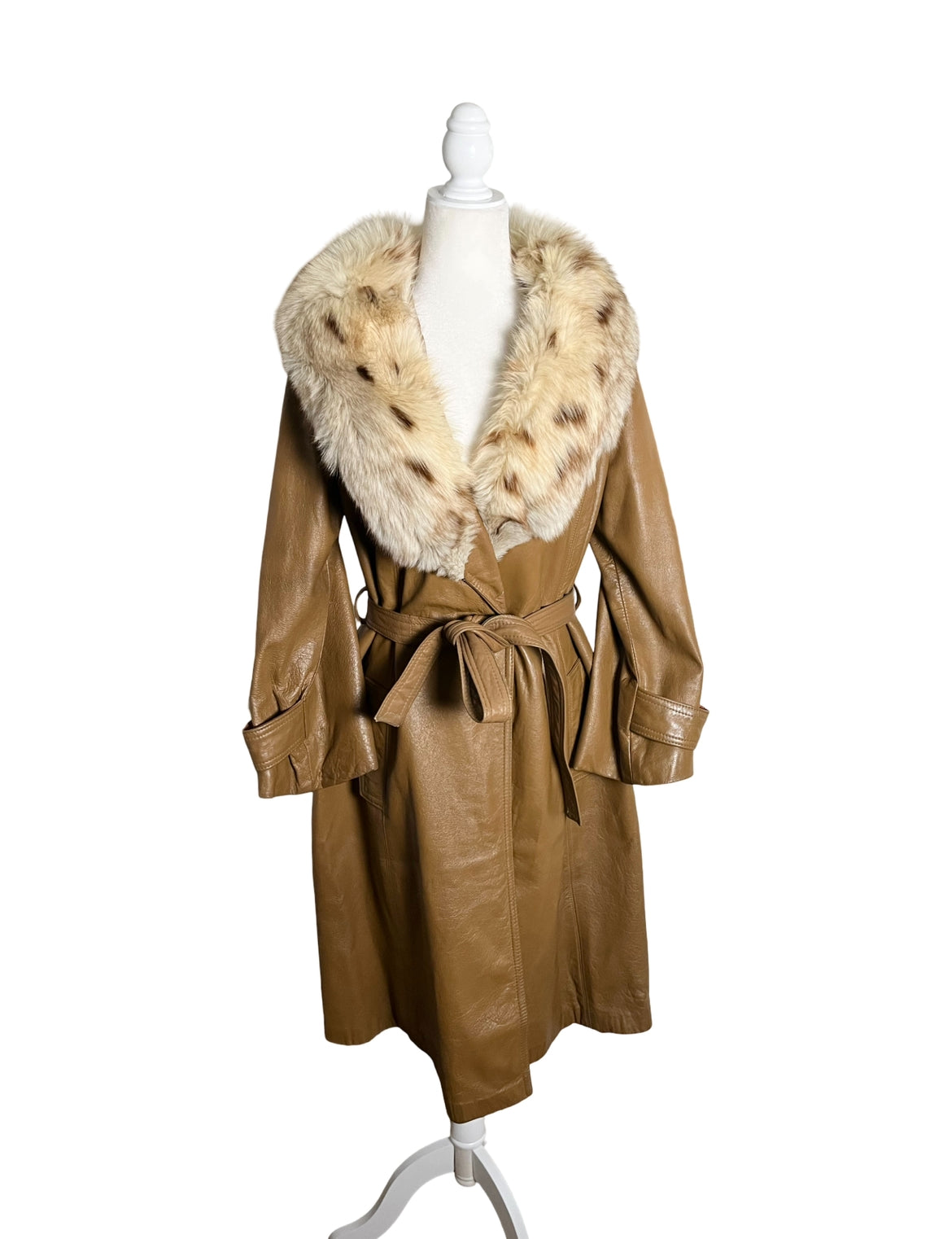 cognac leather & lynx| 70s | size M