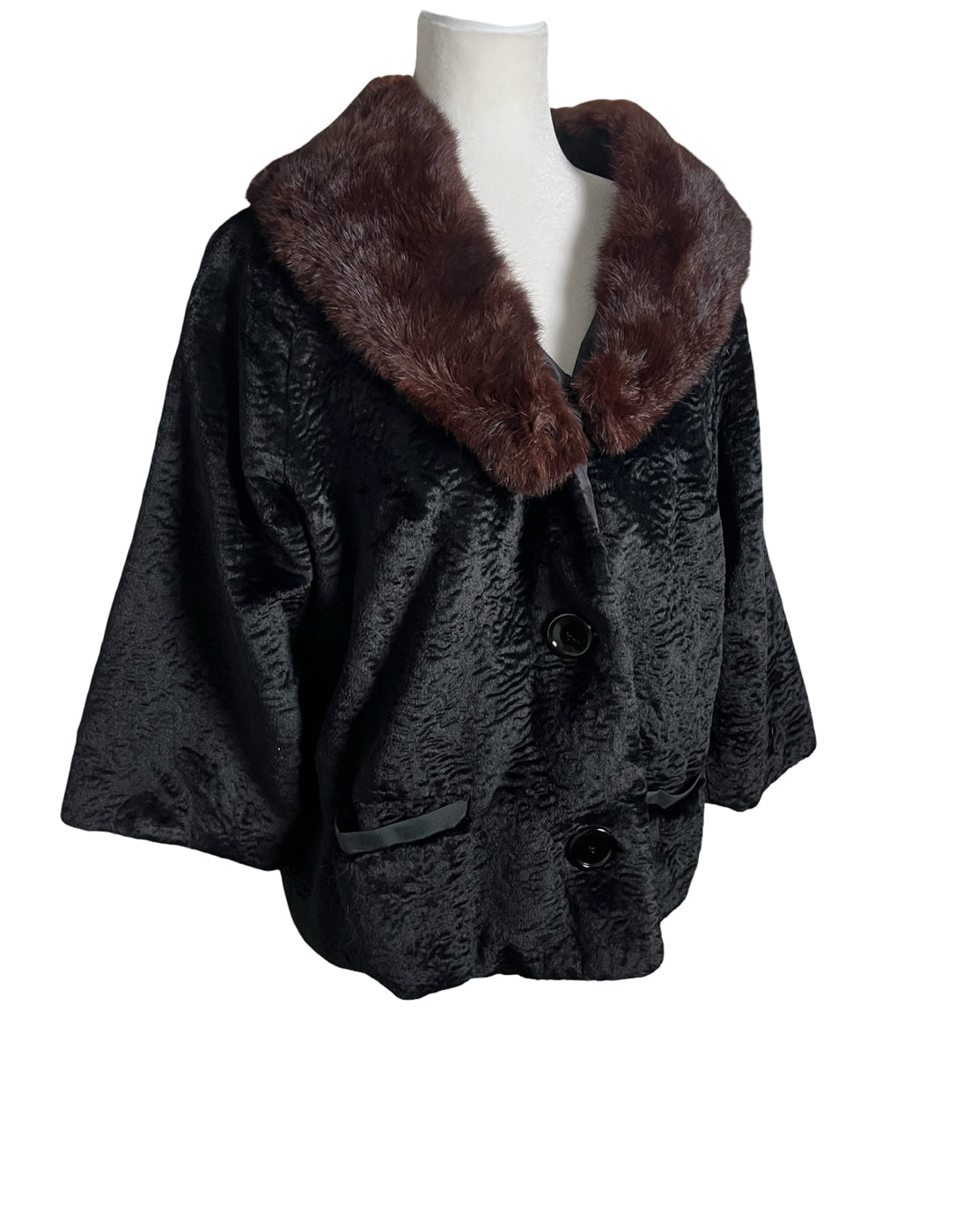breakfast at tiffany's | 60s ink black coat with mink collar | size S