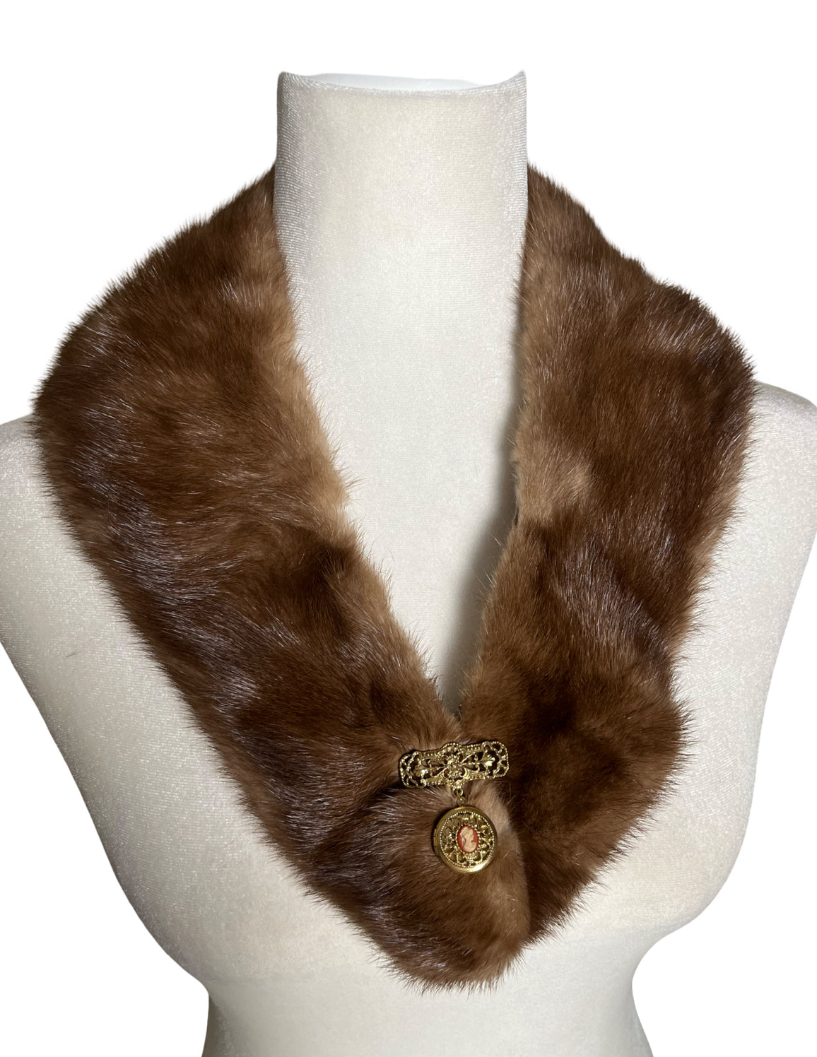 portrait of a lady| mink scarf with antique cameo locket closure| one size
