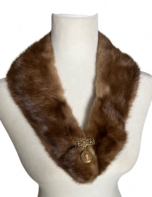 portrait of a lady| mink scarf with antique cameo locket closure| one size