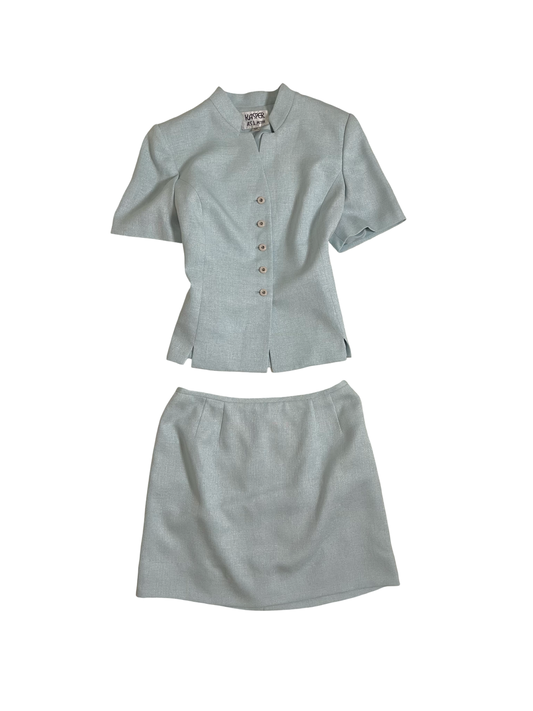 90s | powdered blue skirt set | M-L