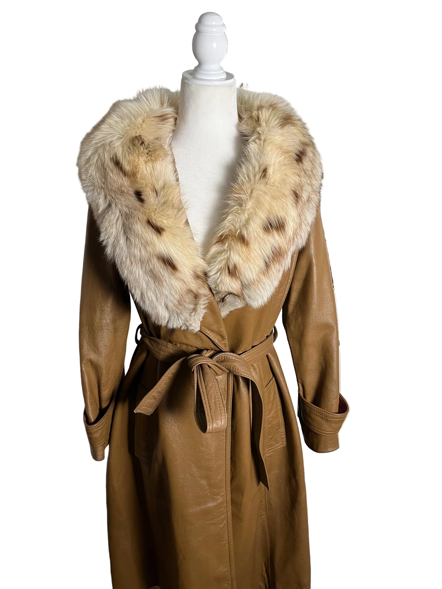 cognac leather & lynx| 70s | size M